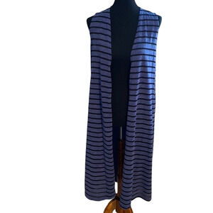 Lularoe Blue & Black striped Joy long cardigan Small sleeveless tank coverup